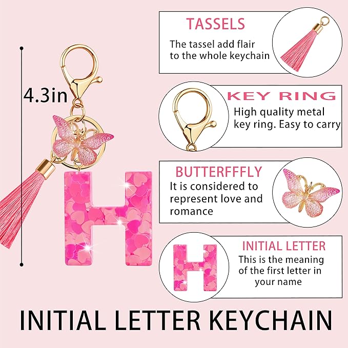 Suweibuke Colourful Cute Initial Letter Keychains for Women Girls with Tassel Butterfly, Charm for Purse Handbags Backpacks