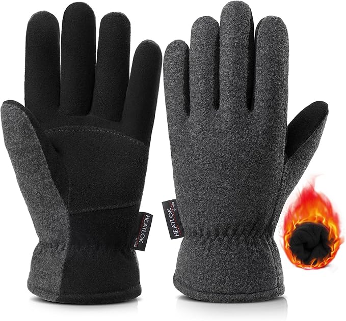 OZERO Winter Gloves for Men & Women: -30℉ Warm Thermal Running Cycling and Work Gloves for Men Cold Weather | Deerskin and Polar Fleece Insulated Winter Gloves Men