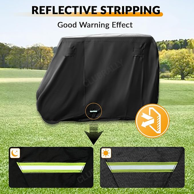 Golf Cart Cover with Doors and Reflective Stripes, 600D Waterproof Golf Cart Cover 2/4 Passenger for Club Car, EZGO, Yamaha Golf Carts - Black/Grey