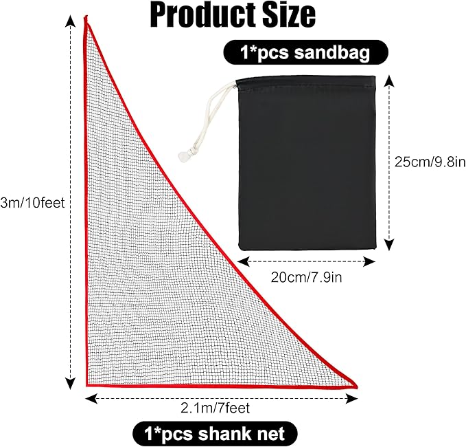 6-10ft 1/2PCS Nylon Shank Net Golf Accessory with 1 Sang Bag, Easy to Install Side Net for Golf Nets and Simulator Premium Sports Net Hitting Nets (Red/Black)