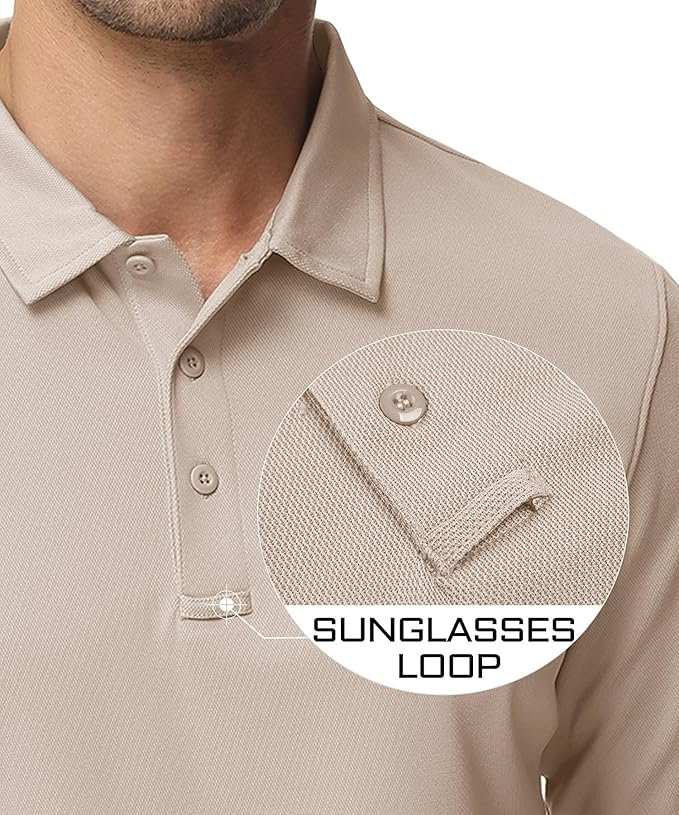 MAGCOMSEN Men's Polo Shirts 3 Button Quick Dry Performance Long Sleeve Tactical Shirts Pique Jersey Golf Shirt