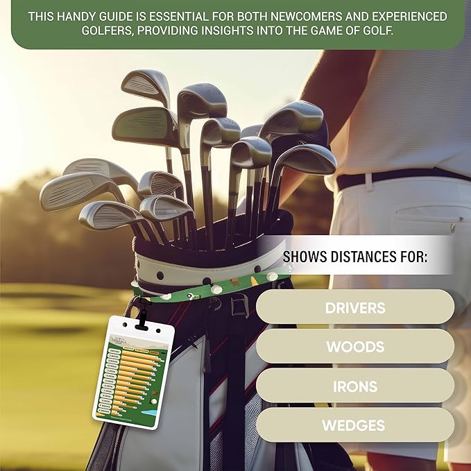 Golf Club Range Chart & Golfing Rules Reference Guide | Club Yardage Distance Finder | Ideal Golf Bag Accessory & Golf Practice | Training Aids | Made in USA | Pocket Sized 3.54 in x 5.12 in