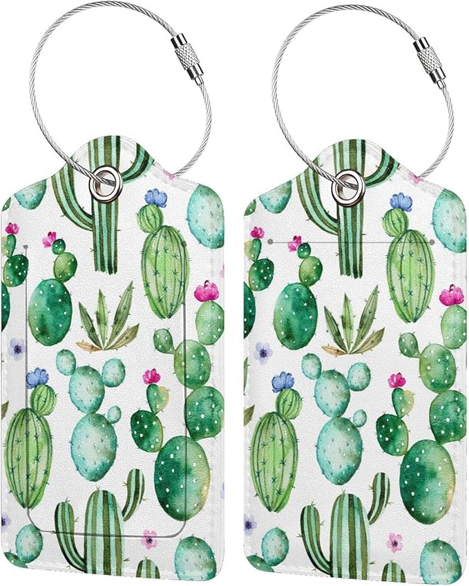 Cactus 2 Pcs Luggage Tags, Privacy Cover Id Label with Stainless Steel Loop and Address Card for Suitcases & Travel Bags