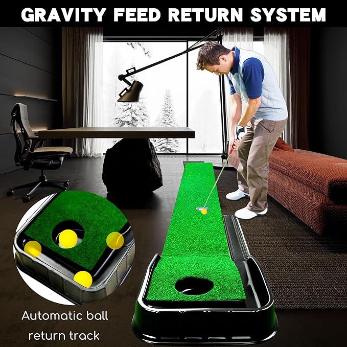 Golf Putting Mat Indoor - 86.61x11.81in Golf Practice Mat with Ball Return, Portable Indoor Putting Green for Home Office Backyard, Perfect for Beginners