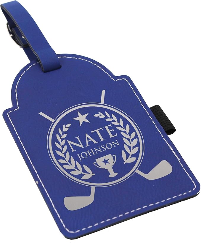 Custom Engraved Golf Luggage and Bag Tag - Personalized Golfing Accessories Gift for Golfer, Mom, Dad, Him, Her (Blue with Silver)