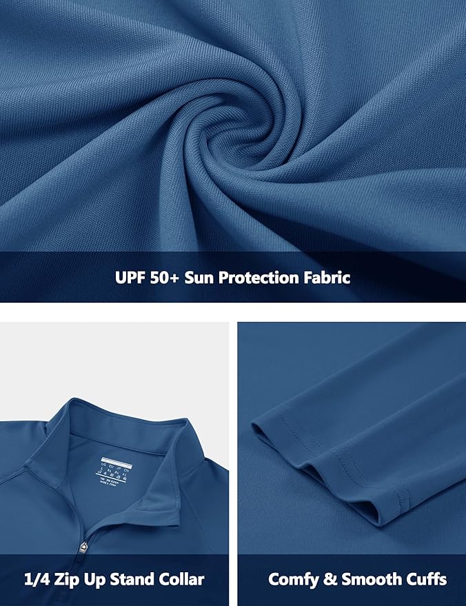 CRYSULLY Men's Long Sleeve 1/4 Zip Shirts Sun Protection Pullover UPF 50+ Rash Guard Running Lightweight T Shirt