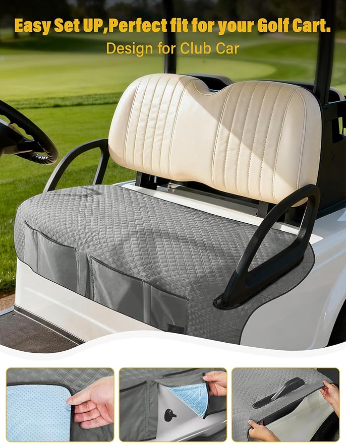 Golf Cart Seat Covers,Golf Cart Seat Towel Blanket with 4 Front Pockets & Nonskid Bottom Fits for Club Car and More 2 Person Seats Golf Carts (Charcoal Gray, Club Car)
