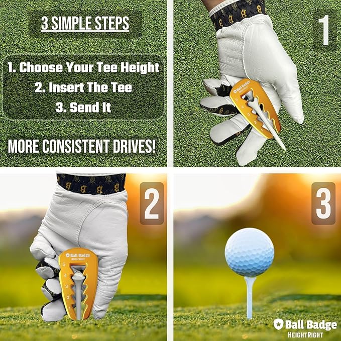 Ball Badge HeightRight Adjustable Golf Tee Height Tool – Precision Tee Height Setter for Consistent Swings, Durable Aluminum Design, Easy-to-Use Golf Training Aid