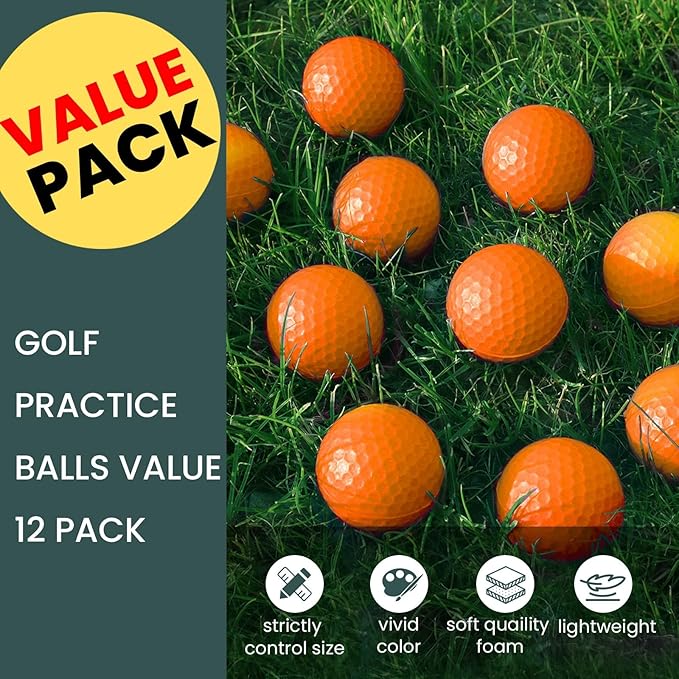 FINGER TEN Golf Practice Balls Foam Colored Value 12 24 50 Pack, Lightweight Golf Ball Limited Flight for Indoor Outdoor Driving Range Backyard Training Safe Practice Good Value