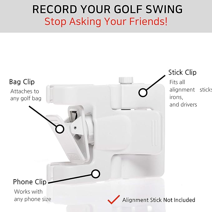 SelfieGOLF Record Golf Swing - Cell Phone Holder Golf Analyzer Accessories | Winner of The PGA Best Product | Selfie Putting Training Aids Works with Any Golf Bag and Alignment Stick