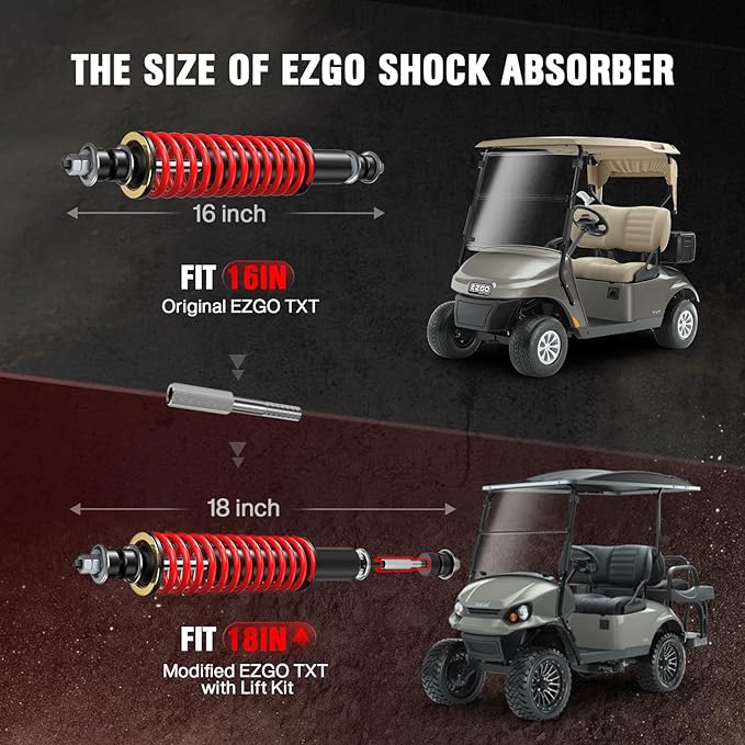 EZGO TXT Shocks, Golf Cart Front and Rear Shock Absorber, Golf Cart Heavy Duty Coil Spring Shock Absorber for EZGO TXT/Medalist 1994-UP, Replaces OEM# 70928-G01, 76418-G01, 70630-G01