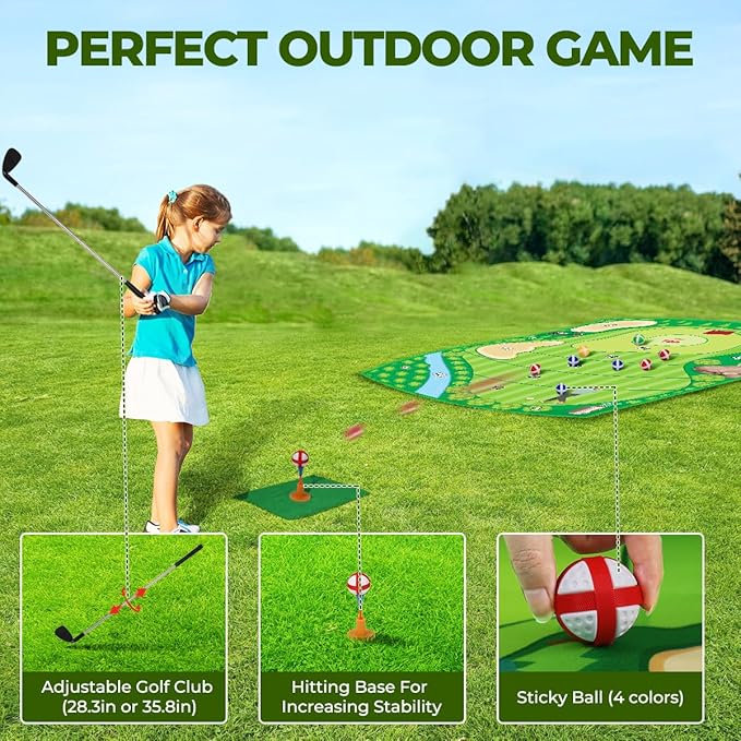 Golf Chipping Game Mat Set, Golf Hitting Training Mat Practice Outdoor Indoor for Adults Family, Kids Outdoor Play Equipment, Stick Chip Games for Backyard Office Home (70.1x47.2in)