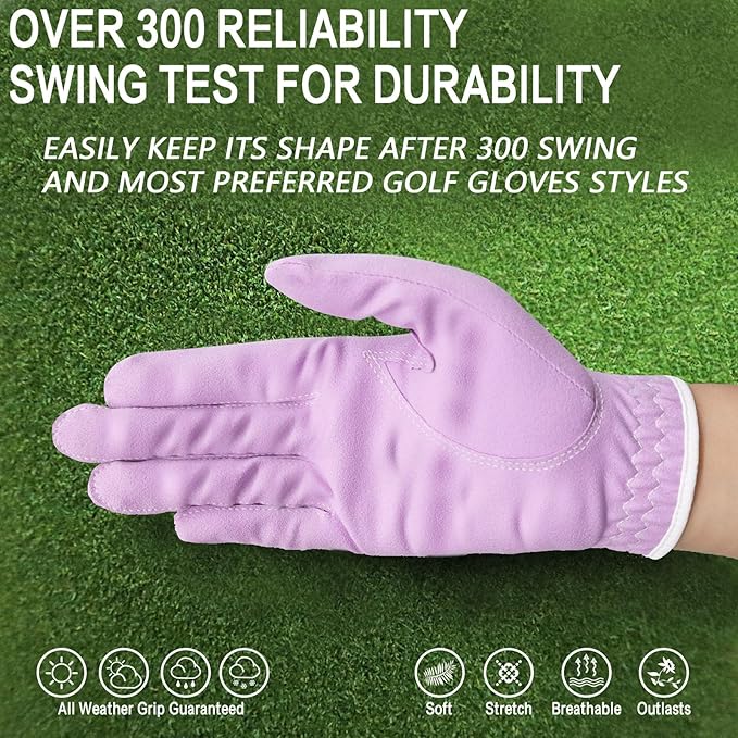 FINGER TEN Womens Ladies Golf Gloves Pair Both Hand or 2 Pack Left Right Hand, All Weather Grip & Comfortable Glove for Serious Performance, Stylish Pink White Fit S M L XL