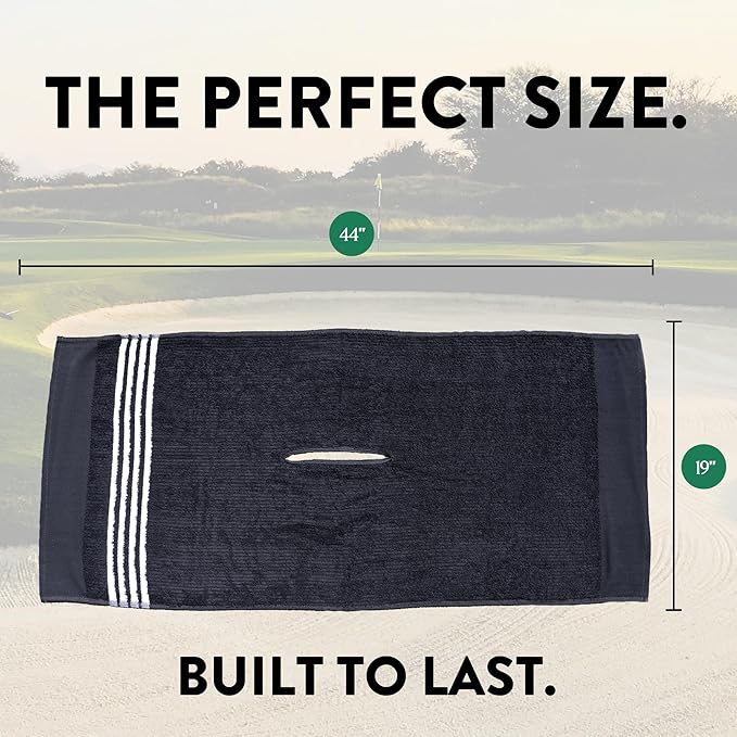 The Tour Towel | Large Golf Caddy Towel Terry Cloth, Absorbent 19" x 44", Center Cut, Perfect Hang Golf Cart Accessory and Golf Bag, Multiple Colors