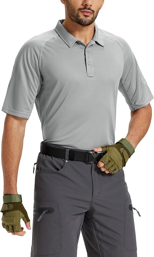TACVASEN Men's Polo Shirts Short Sleeve Golf Polos Dry Fit UPF 50+ Performance Tactical Collared Hiking Shirt