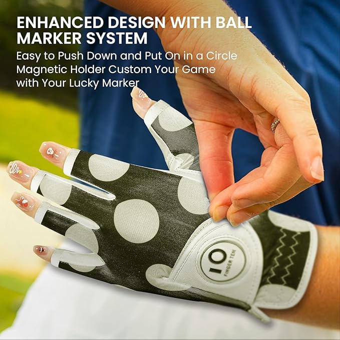 FINGER TEN Stylish Golf Gloves Women with Ball Marker 1 Pack for Left or Right Hand, Breathable Glove with Fashion Patterns for Ladies Right Left Handed Golfer