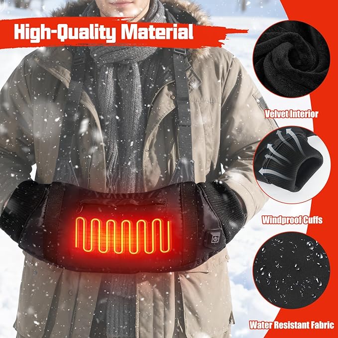Heated Hand Warmers Pouch 10000mAh Electric Heated Hand Muff with 3-Level Heat Setting, Rechargeable Power Bank, Adjustable Strap, 2 Pocket for Football, Golf, Hunting, Camping(Includes Power Bank)