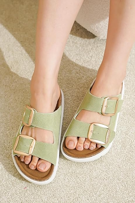 Project Cloud Genuine Leather Platform Sandals Women Footwear - Wedge Chunky Sandals Womens sandals with Memory Foam Insole and Cork Footbed (GREECECHUNKY)