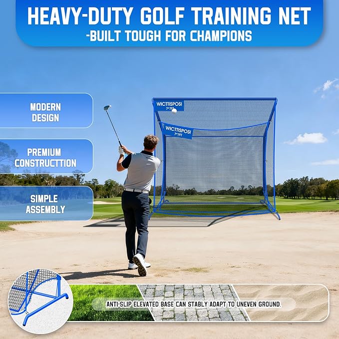 Golf Hitting Net with Extra Striking Net, 10x7ft/7x7ft Heavy Duty Golf Practice Nets for Golfers Backyard Driving Swing, Golf Impact Cage Metal Frame with Storage Bag&Elevated Base, Indoor Outdoor Use