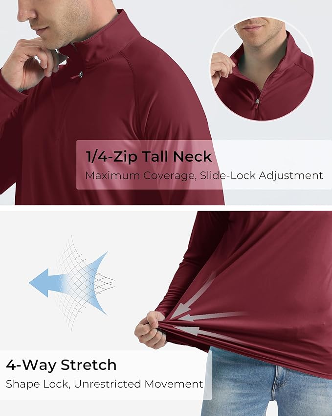 Boladeci Men's UPF 50+ Sun Shirts 1/4 Zip Long Sleeve SPF UV Protection Lightweight Quick Dry Quarter Zip Golf Shirts