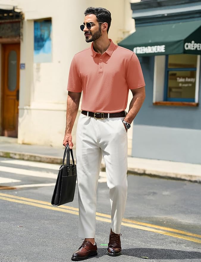 TACVASEN Mens Polo Shirts Short Sleeve Pique 3 Buttons Golf Polo Cooling Performance Moisture Wicking Shirt