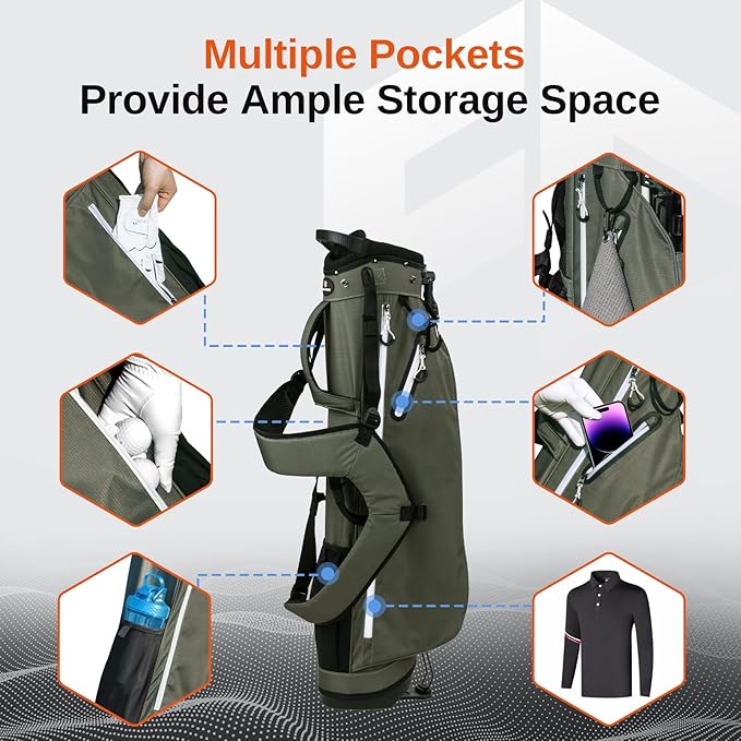 Lightweight Golf Stand Bag, 4-Way Full-Length Dividers, Holds Up to 10 Clubs, 3.7 lbs Golf Bag with Dual Straps & Stand for Driving Range, Par 3, and Standard Courses