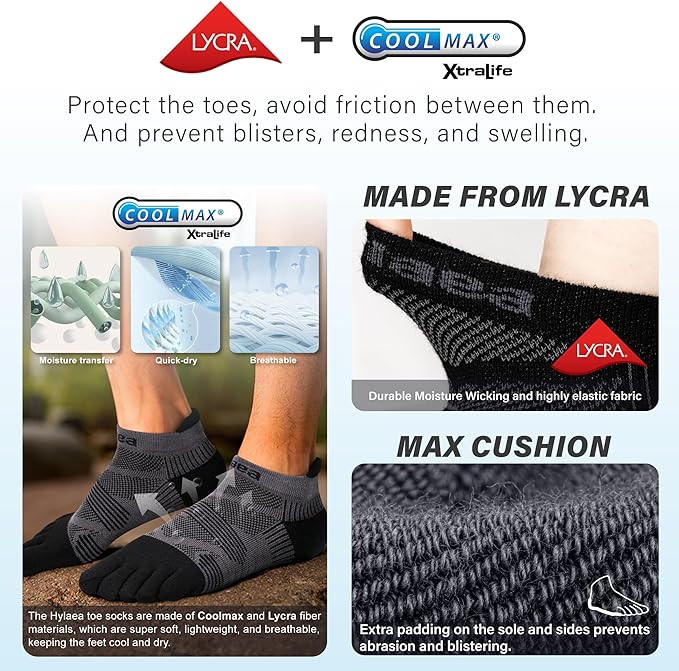 Hylaea No Show Running Athletic Anti-Blister Wicking Coolmax Socks, Seamless Anti-odor