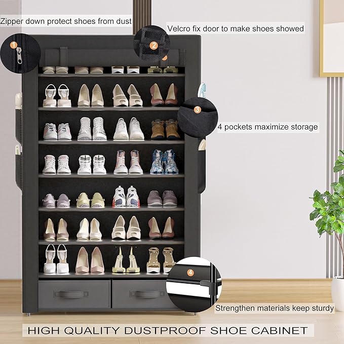 OYREL Tall Shoe Rack Dustproof Cabinet Large Capacity 8 Tier Shoe Organizer,32-40 Pairs of Shoes
