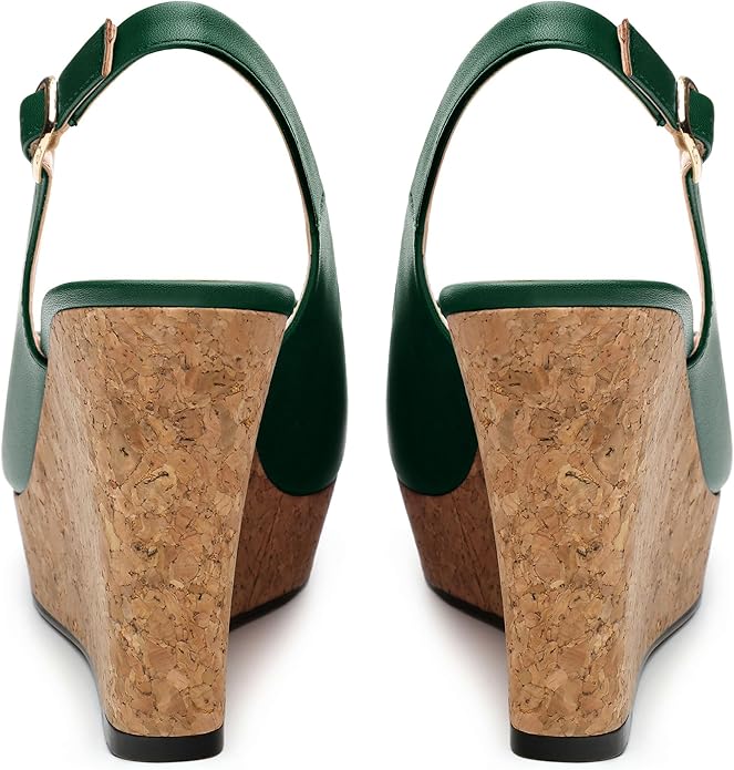 Womens Peep Toe Wedge Heels Matte Fashion Cork Slingback Pumps Platform Wedge Sandals 3.94 Inches