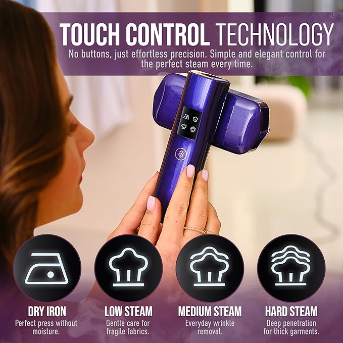 Mini Steam Iron & Travel Garment Steamer – 1200W Portable Wrinkle Remover, Handheld Clothes Steamer, 20s Fast Heating, 4 Modes, Compact Folding Design, Fabric Steamer for Home & Travel–Purple