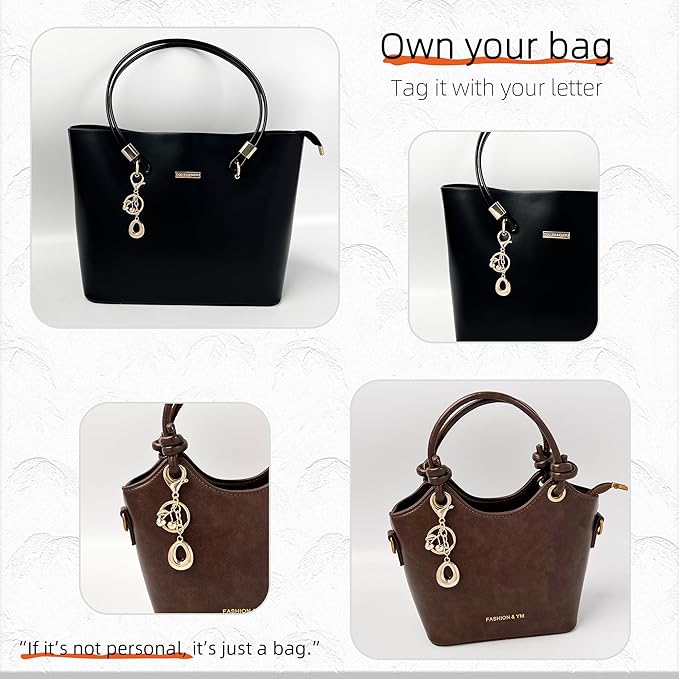 Gold Bubble Heart, Cherry, Bow & More Designs Letter Initial Keychain Bag Charms – Cute Purse Charms for Handbags