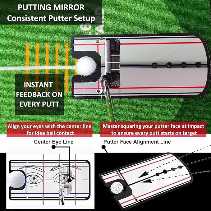 10ft Putting Green Indoor, Golf Putting Mat with Putting Mirror, Storage Bag, Putting Cup, Putting Ring, Roller Brush, Golf Mats Practice Outdoor & Indoor Use, Golf Gifts for Men Golfers