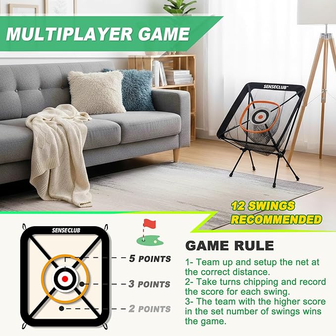 Foldable Chipping Net with Mat & Balls, Indoor Golf Practice Chipping Target, Backyard Golf Game & Gifts