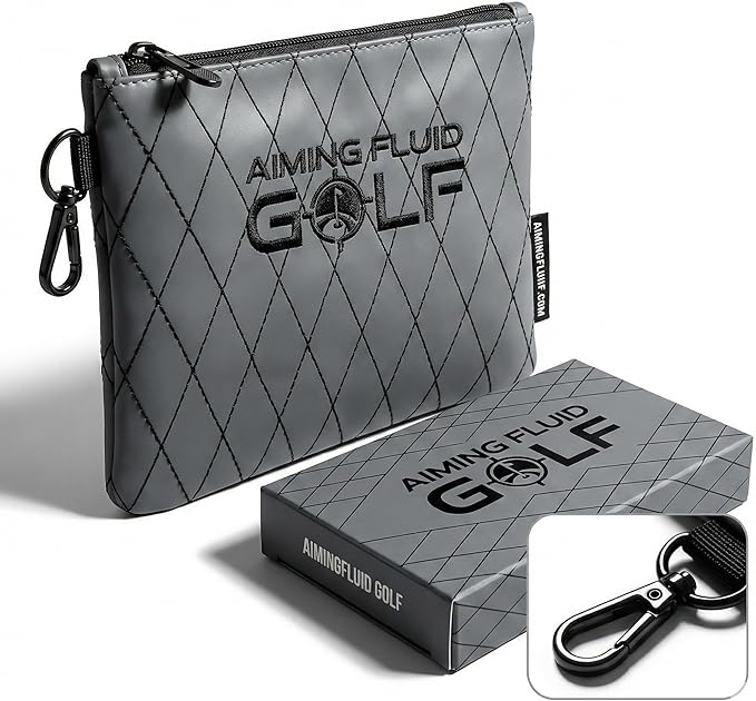 Premium Leather Golf/Travel Valuables Pouch – Luxury Zippered Utility Bag I Diamond Stitching I 360° Swivel Clip I Soft Interior for Golf Accessories & Travel Essentials (Grey)