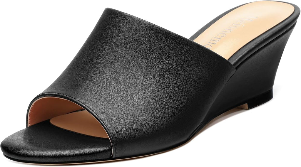 Wedge Sandals for Women Open Toe Wedge Heels Womens Matte High Heel Sandal Round Toe Heeled Wedge Sandals Slip on Casual shoes 2 inch