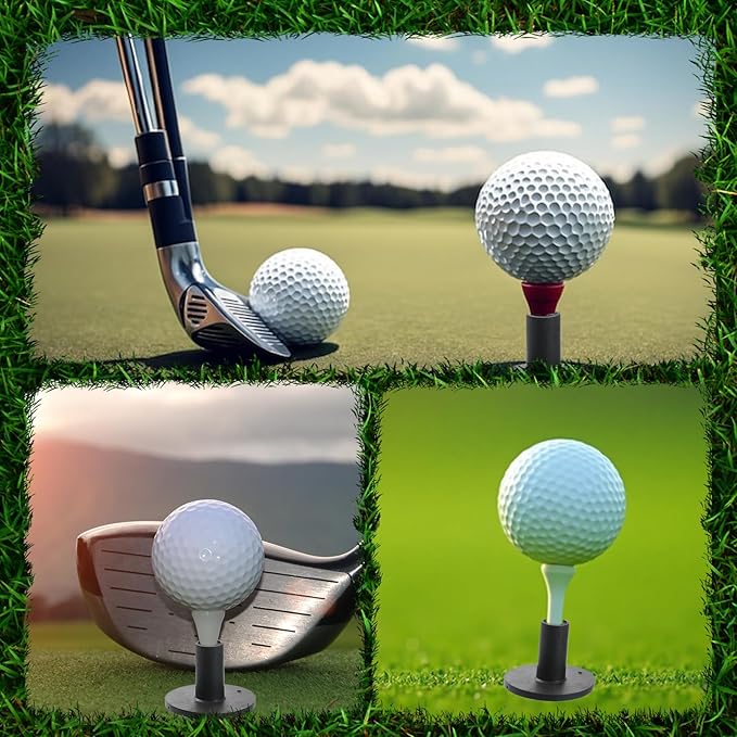 Rubber Golf Tees for Mats Adjustable Height Golf Simulator Tees, Rubber Tee Driving Range 5 Pack for Indoor Outdoor Practice, Non-Slip Mat Tee with Holder 1.5’’ 2.1’’ Black Holder Set