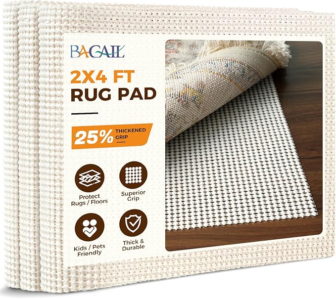 BAGAIL BASICS 2 x 4 FT Rug Pad Gripper for Hardwood Floors, Non Slip Rug Pads for Area Rugs, Extra Thick Under Rug Padding, Protect Your Rugs & Floors