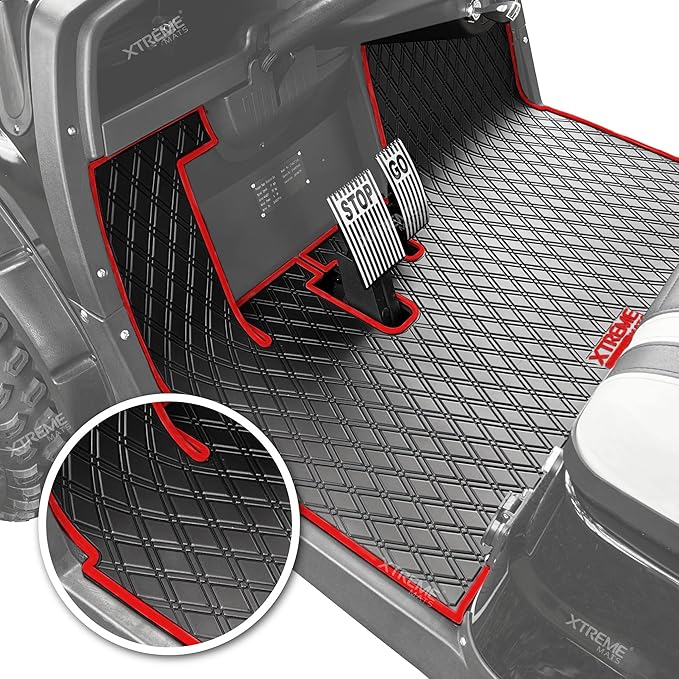 Xtreme Mats ICON Compatible, Full Coverage Golf Cart Floor Liner - Compatible with ICON Golf Carts (i20, i40) and Advanced EV (Gen1) - Red Trim