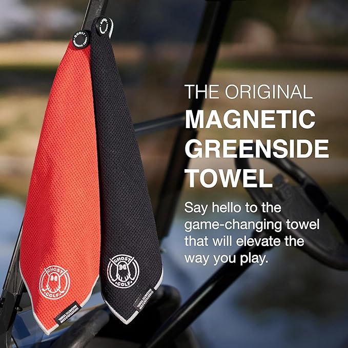 Ghost Golf Magnetic Towel (Greenside) - Premium Ultra-Absorbent Microfiber Golf Towel with Magnet for Golf Carts or Clubs - 18" x 18" Golfing Gear - Waffle Weave Pattern (Hot Pink)