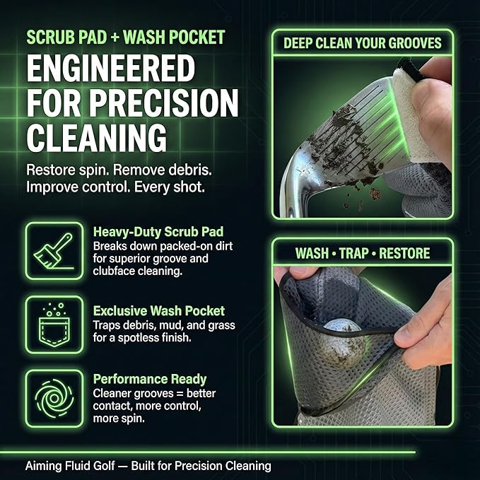 Magnetic 3-Stage Cleaning System Golf Towel - Microfiber Rag with Magnet for Golfcart Bags for Men and Women Golfers Accessories (Black, 16" x 24" Stubby)