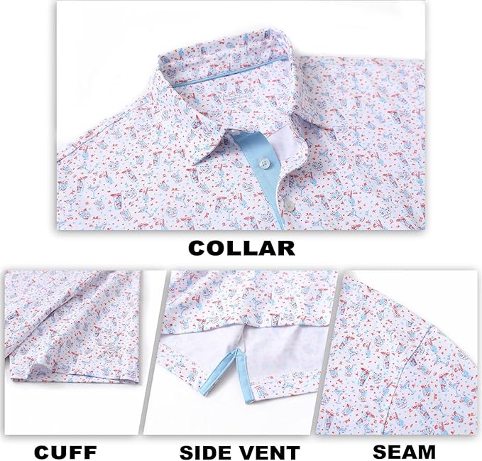 M MAELREG Mens Golf Shirt Short Sleeve Dry Fit Print Moisture Wicking Performance Patterns Collared Polo Shirt