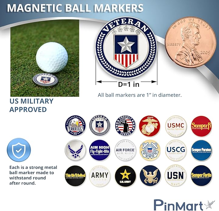 PinMart’s Officially Licensed United States Veteran Bundle Pack of 9 Golf Ball Markers - Golf Accessories for Men and Women - Magnetic Veteran Ball Markers Set of 9