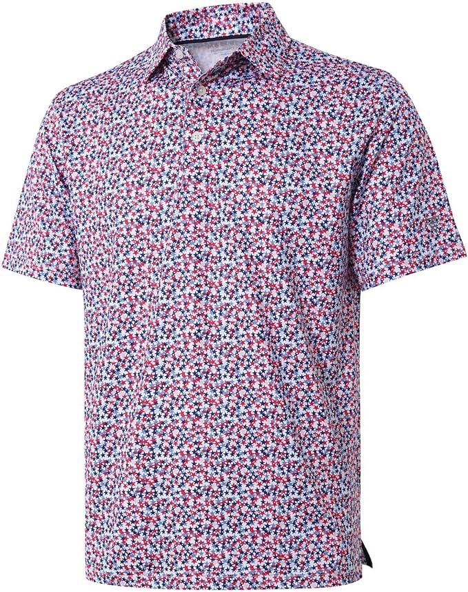 Golf Shirts for Men Dry Fit Short Sleeve Print Performance Moisture Wicking Polo Shirt