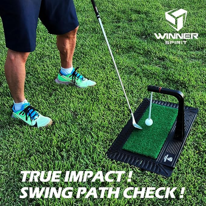 WINNER SPIRIT Real Swing 300 Golf Swing & Hitting Trainer, True Impact, Checking Path After Swing Practice Mat Groover Training Aid, Height Adjustable