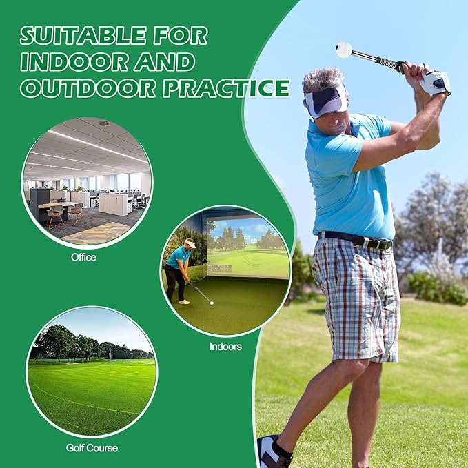 welspo Retractable Golf Swing Trainer Aid with Arm Band, Rhythm Click Sound, Warm-Up and Grip Trainer, Right-Handed Golf Club for Improve Chipping and Hitting Strength