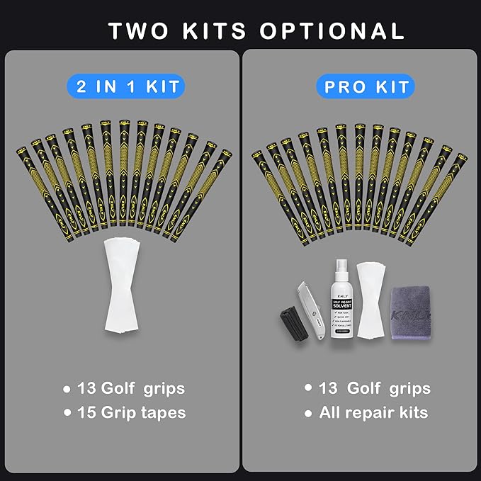 KNLY Golf Grips Set of 13 - High Traction and High Feedback Rubber Golf Club Grips with Anti-Slip and All Weather Performance，13 Grips with 15 Tapes and 13 Grips with All Repair Kits for Choice.