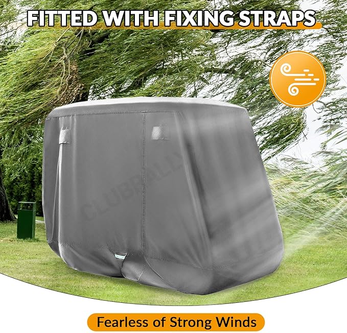 Golf Cart Cover with Doors and Reflective Stripes, 600D Waterproof Golf Cart Cover 2/4 Passenger for Club Car, EZGO, Yamaha Golf Carts - Black/Grey