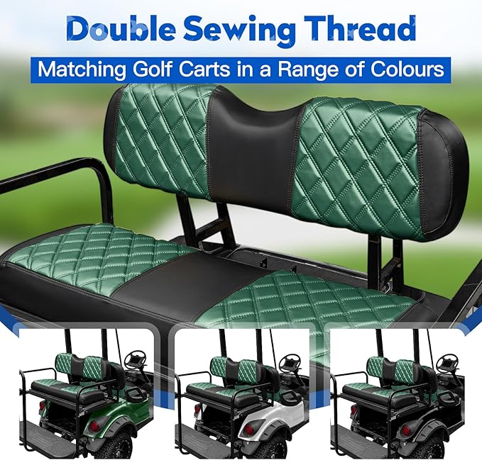 NOKINS Golf Cart Seat Covers Fit Club Car Precedent/DS/EZGO RXV/TXT/Yamaha Drive Aftermarket Standard Rear Seat Cushion, No Stapler, Multiple Colors&Breathable (Dark Green&Black)