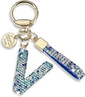 Pink Blue White Initial Letter Keychain Gift for Women Girls Bling Sparkly Cute Backpack Car Key Accessories Lanyard