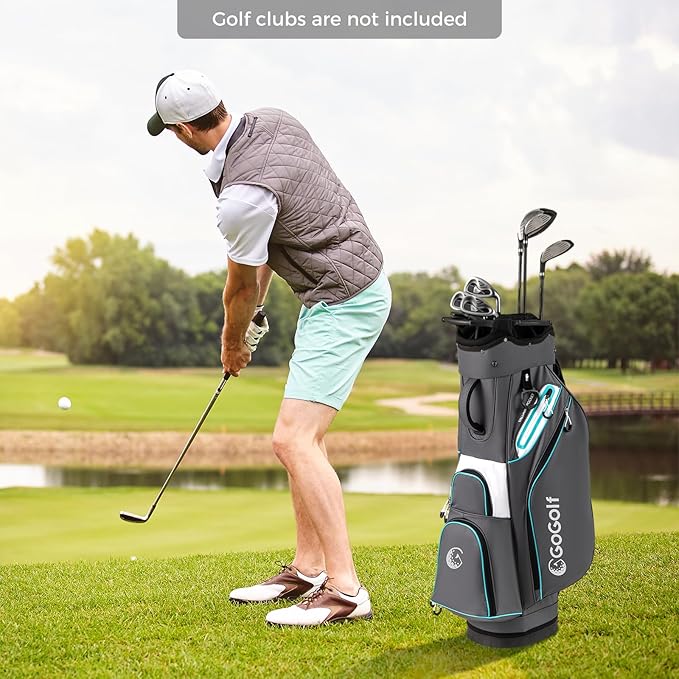 Tangkula Golf Cart Bag, Lightweight Golf Bag with 14-Way Divider Top, Portable Golf Club Organizer Bag with Cooler Pocket, Adjustable Shoulder Strap, Rain Hood & Umbrella Holder for Men & Women